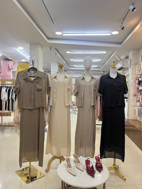 Casual Half Sleeves Shirt With Spaghetti Straps Maxi Dress Sets
